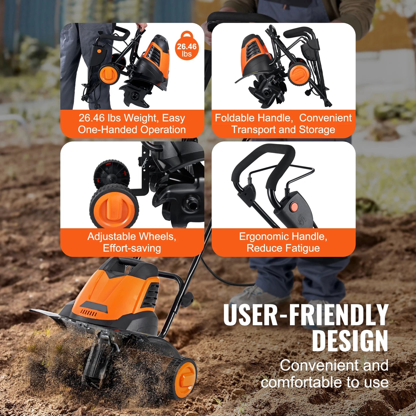 SucceBuy 12 Amp Electric Tiller Cultivator With Steel Mn Tines