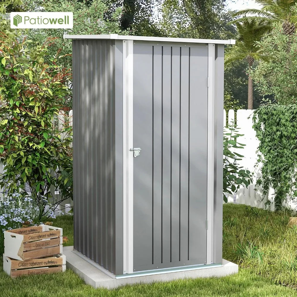 Outdoor Storage Shed With Sloping Roof And Lockable Door