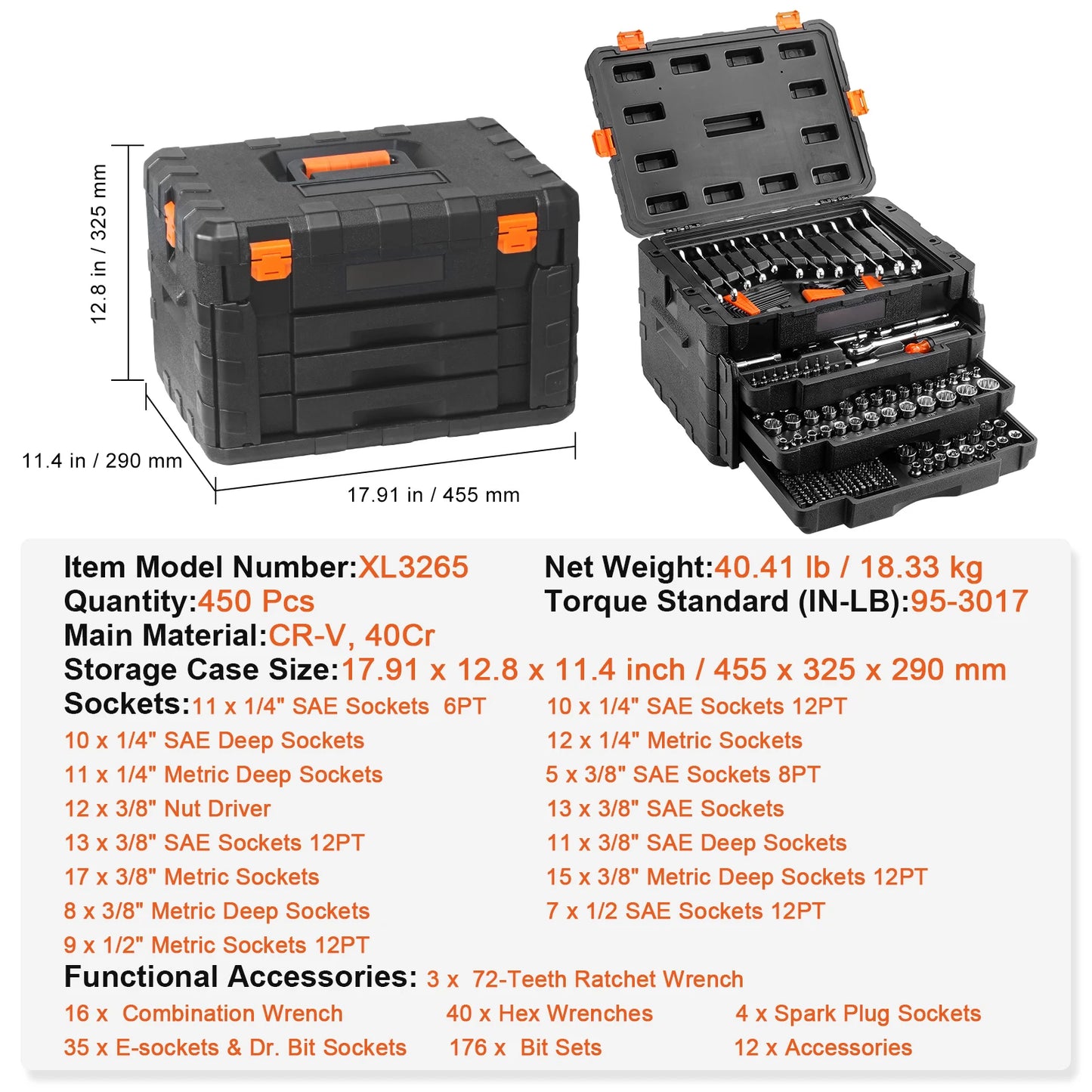 SucceBuy Mechanics Tool Set And Socket Set 450Pcs SAE Metric