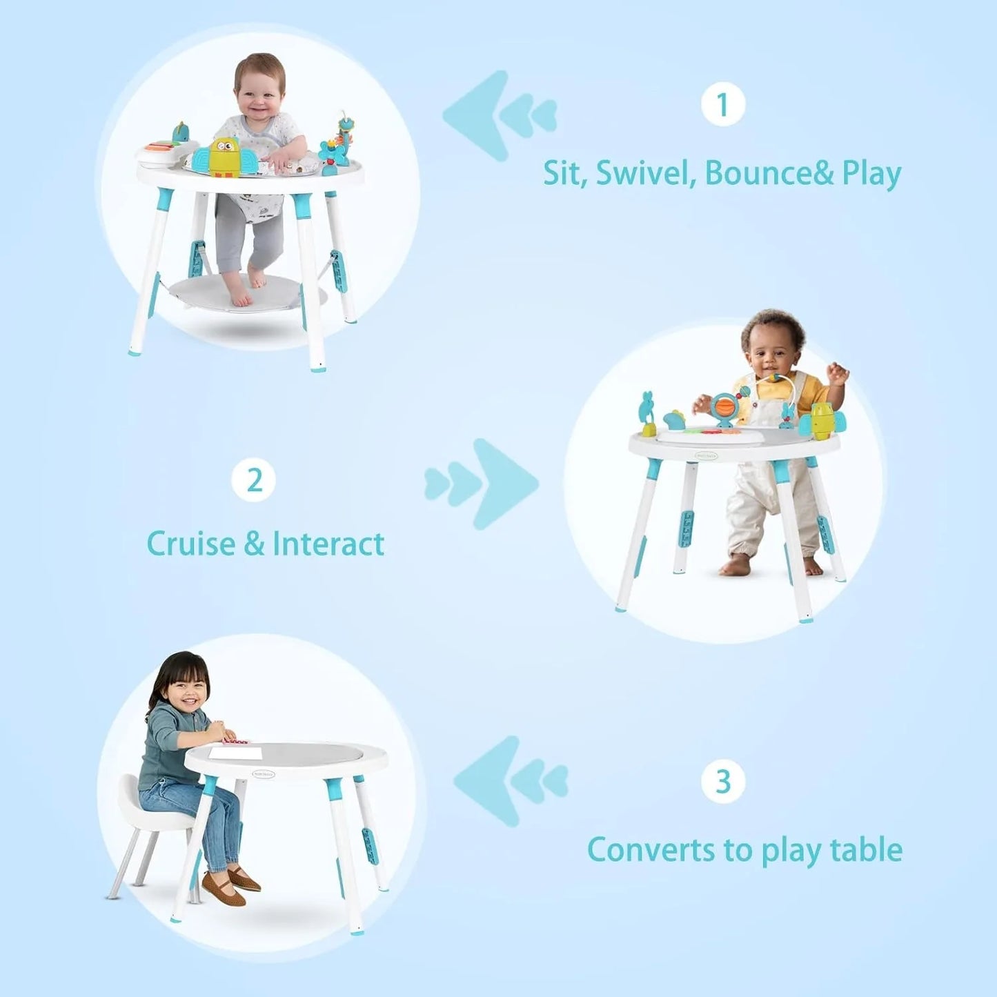 YEALEO Baby 3-in-1 Activity Center Jumper and Table With Rotating Seat
