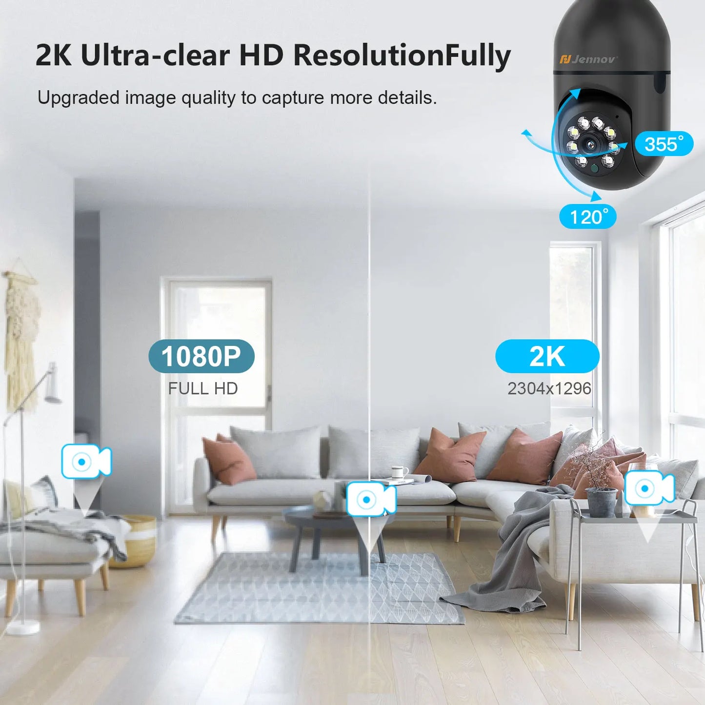 Jennov 2K WiFi Security Camera Outdoor Indoor 2 Pack