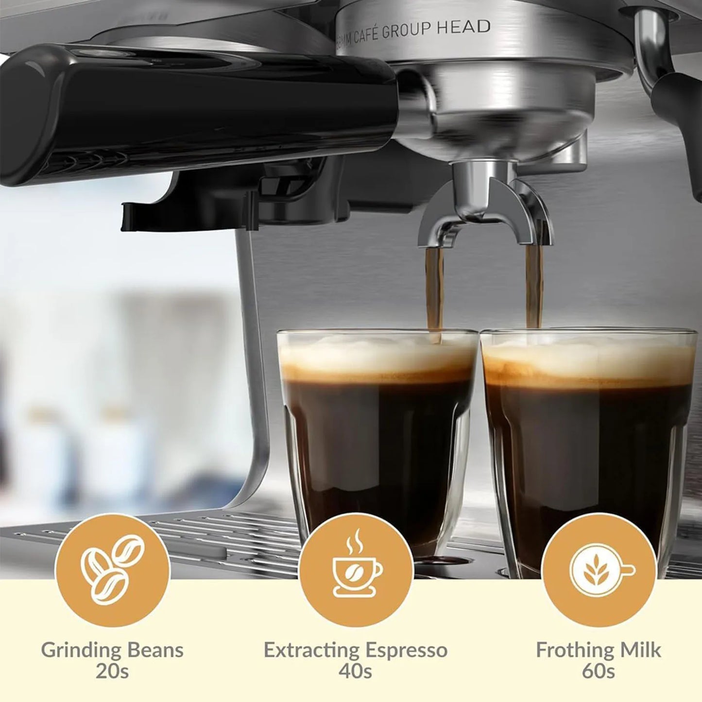 Acekool 20 Bar Semi Automatic Espresso Machine With Grinder