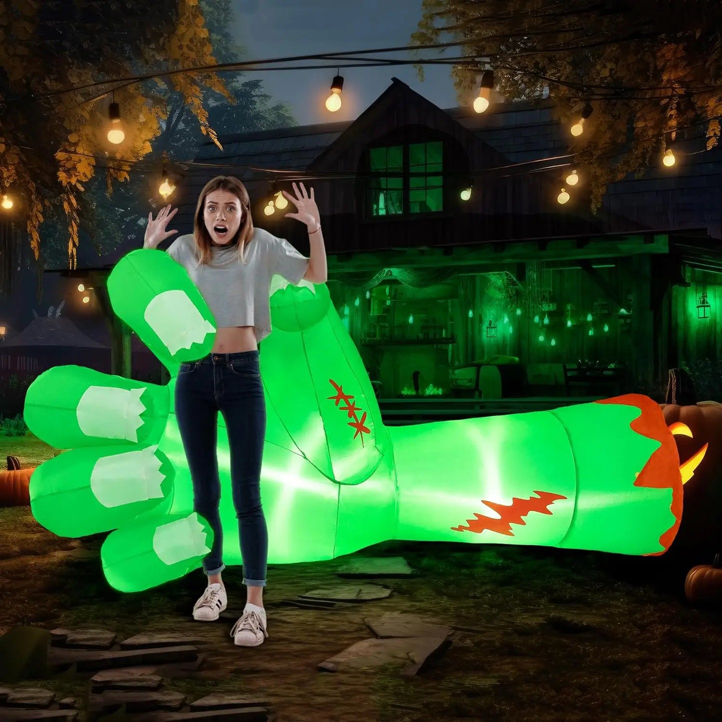 Joyfy Zombie Arm Inflatable With LEDs Outdoor Halloween Decoration