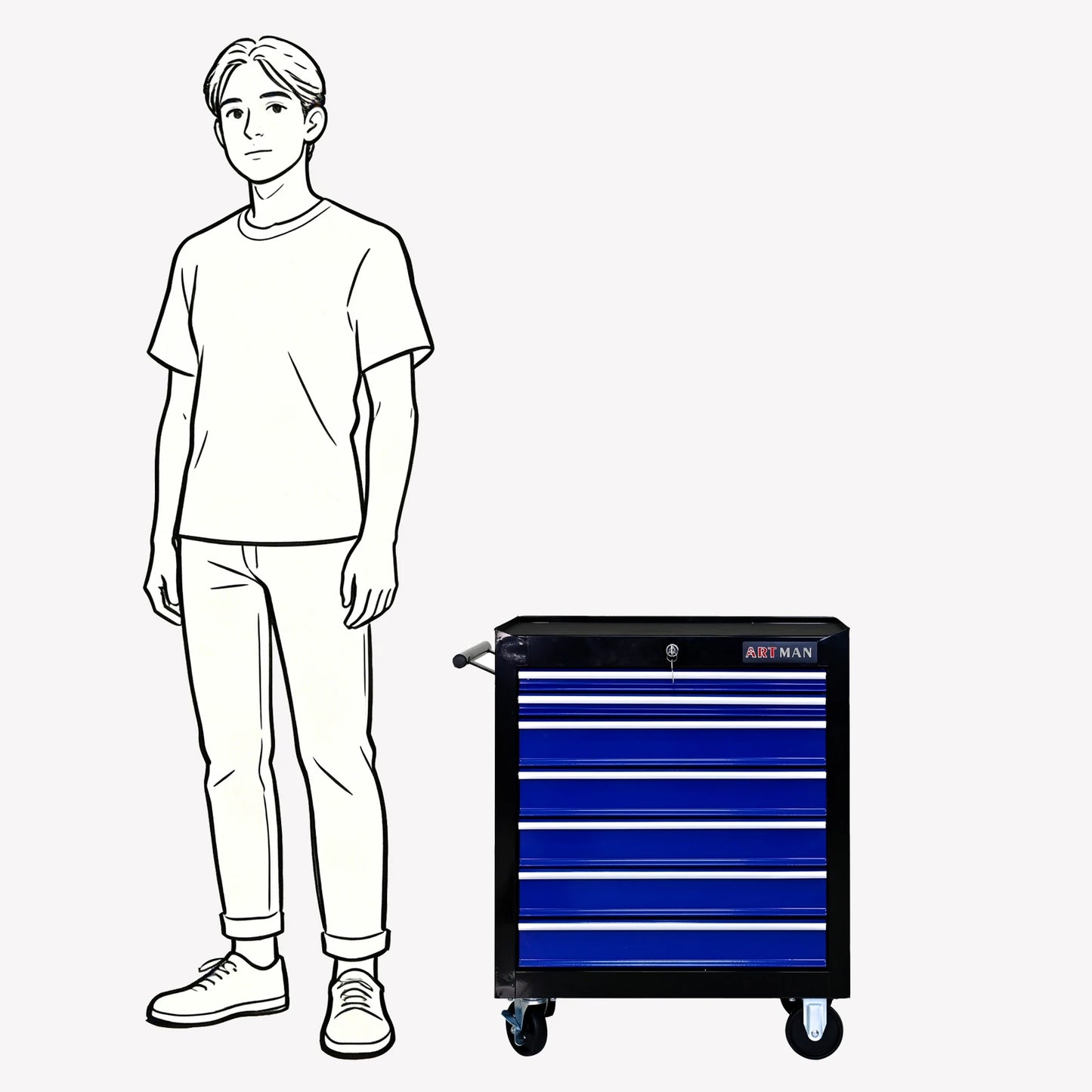 Artman 7 Drawer Rolling Tool Cabinet With Key Lock
