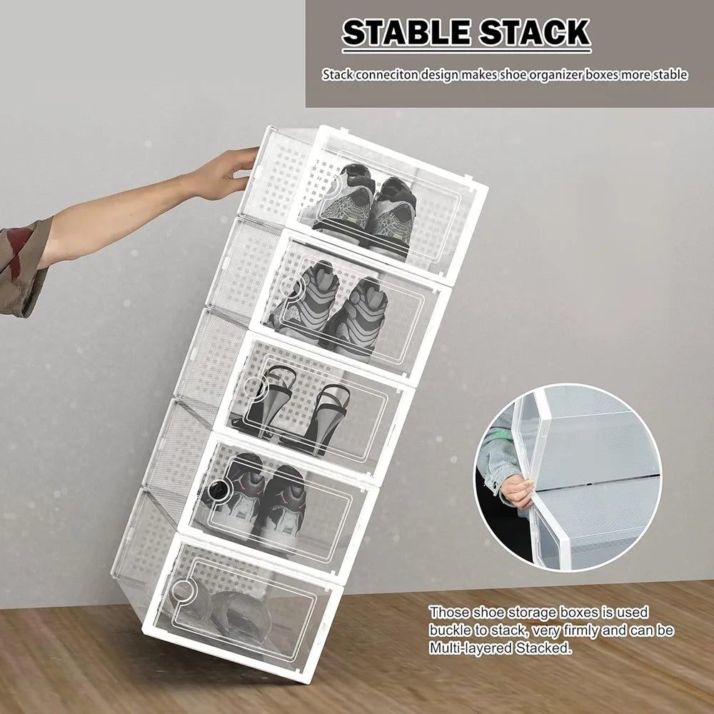 Large Stackable Plastic Shoe Storage Boxes Dustproof Transparent Display Cabinet