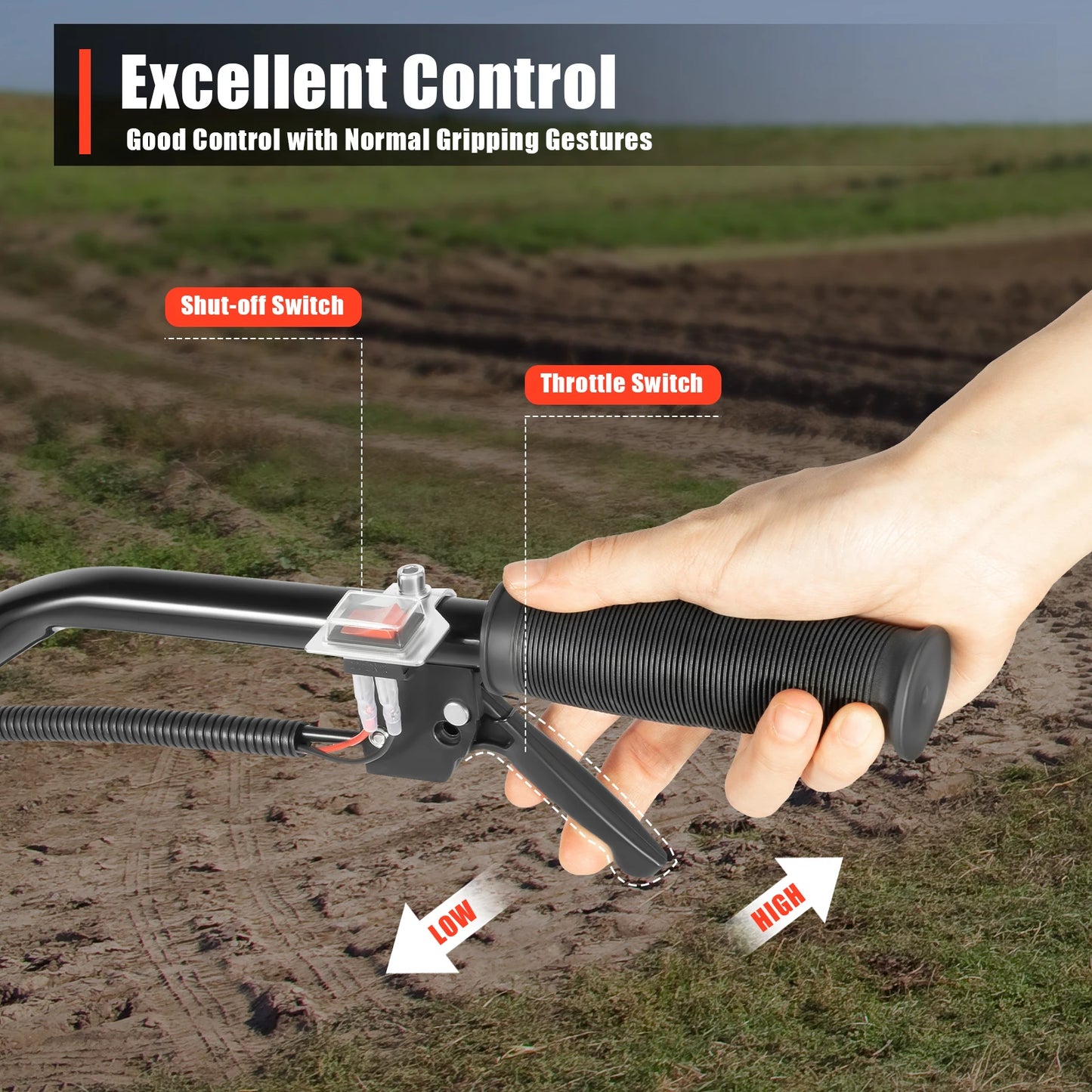 Bymaocar Gas Tiller 1.9KW 2-Stroke For Yard And Garden