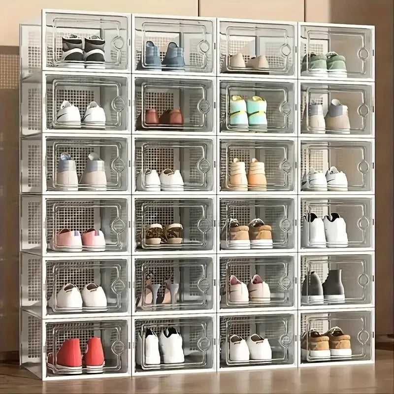 Large Stackable Plastic Shoe Storage Boxes Dustproof Transparent Display Cabinet
