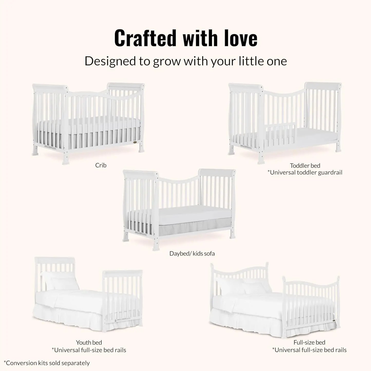 Greenguard Gold Certified 7-in-1 Convertible Baby Crib Sustainable Pinewood