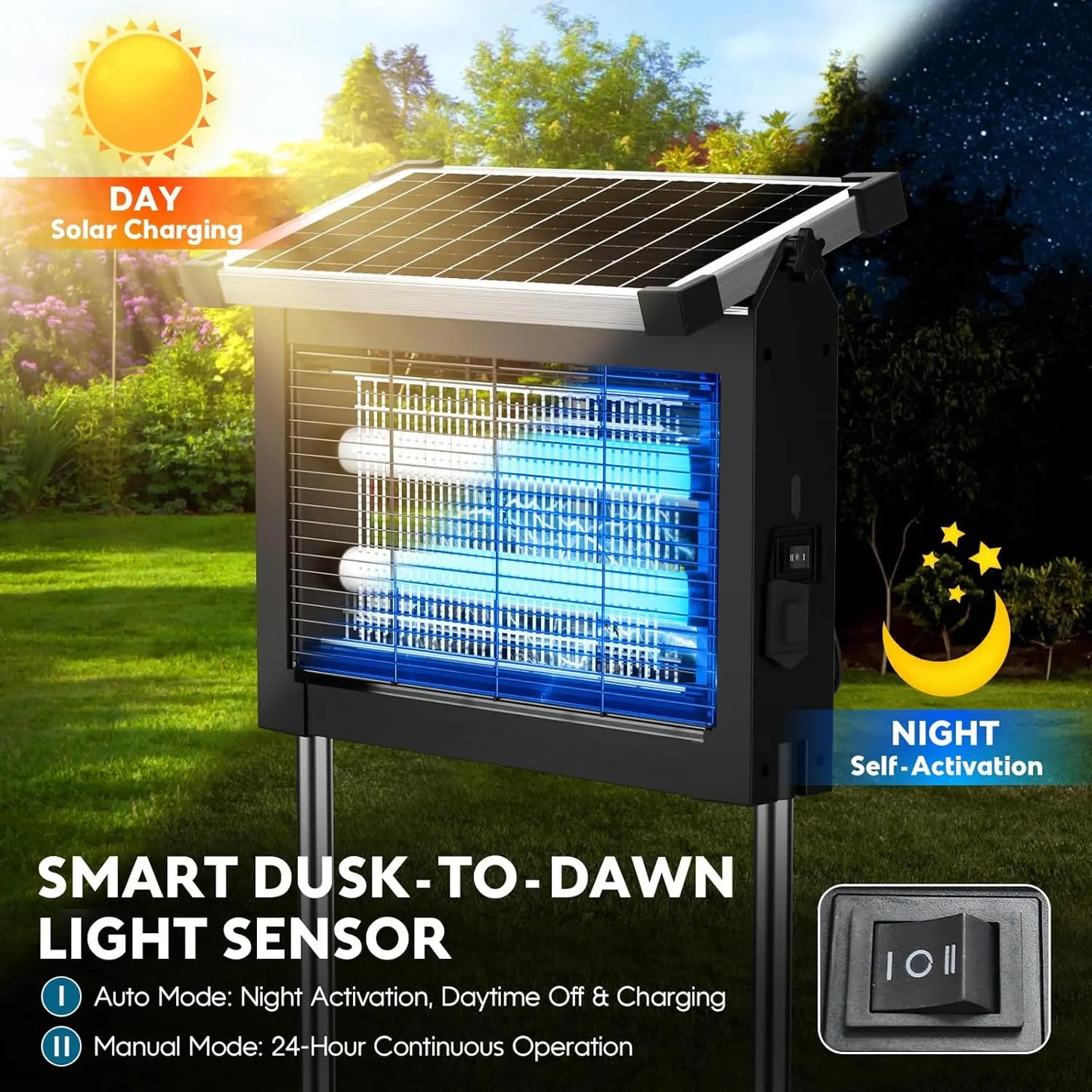 Solar Mosquito Zapper 4500V Outdoor Waterproof With Panel Sensor