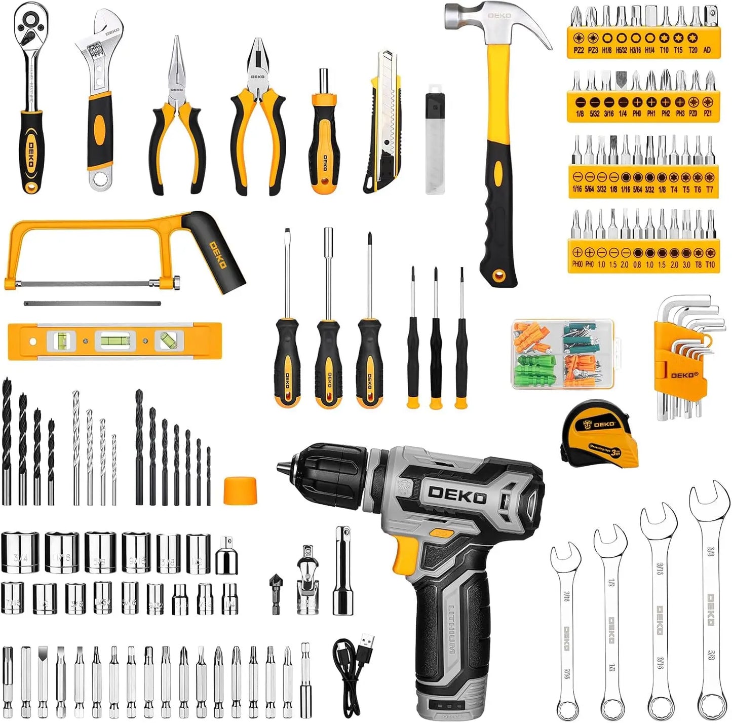 DEKO 12V Power Cordless Drill Mechanic Toolbox With Accessories Kit
