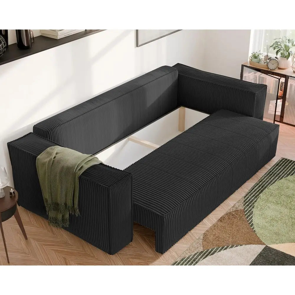 Three-Seater Corduroy Sofa Bed With Storage For Living Room