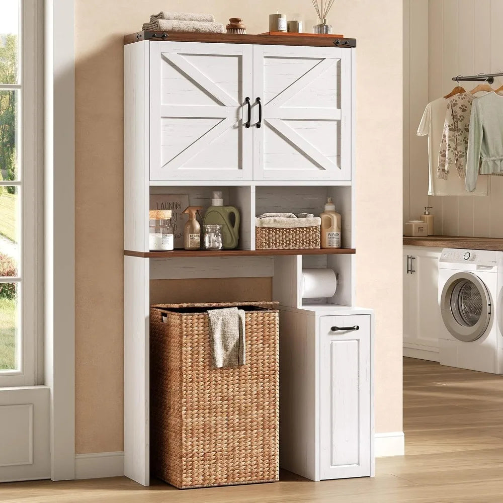 Farmhouse Over Toilet Storage Cabinet With Pulley And Adjustable Shelf