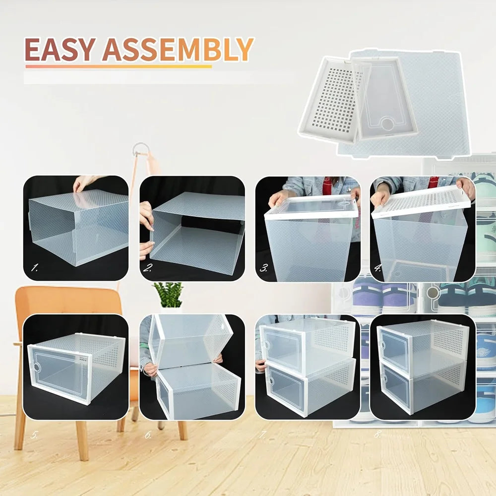 Large Stackable Plastic Shoe Storage Boxes Dustproof Transparent Display Cabinet