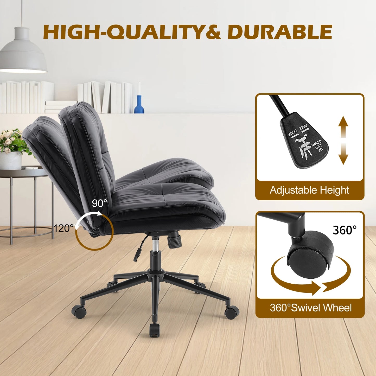 JHK Cross Legged PU Leather Office Chair With Wheels