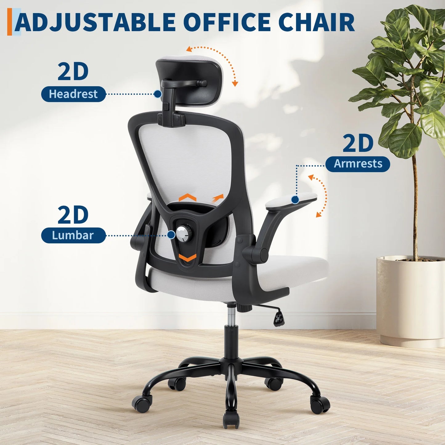 HiMISS Ergonomic High Back Mesh Office Chair With 2D Headrest