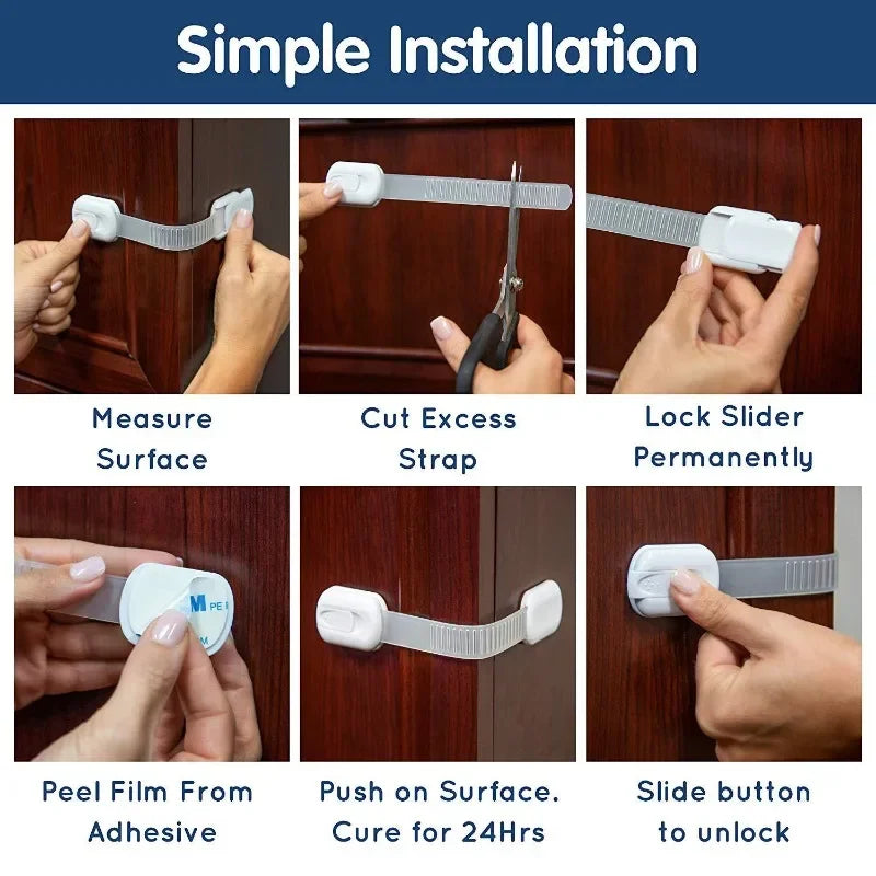 Baby Safety Locks for Cabinets and Drawers Adhesive Latch Straps