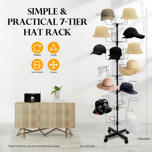 Freestanding Rotating Hat Display Rack With 35 Hooks