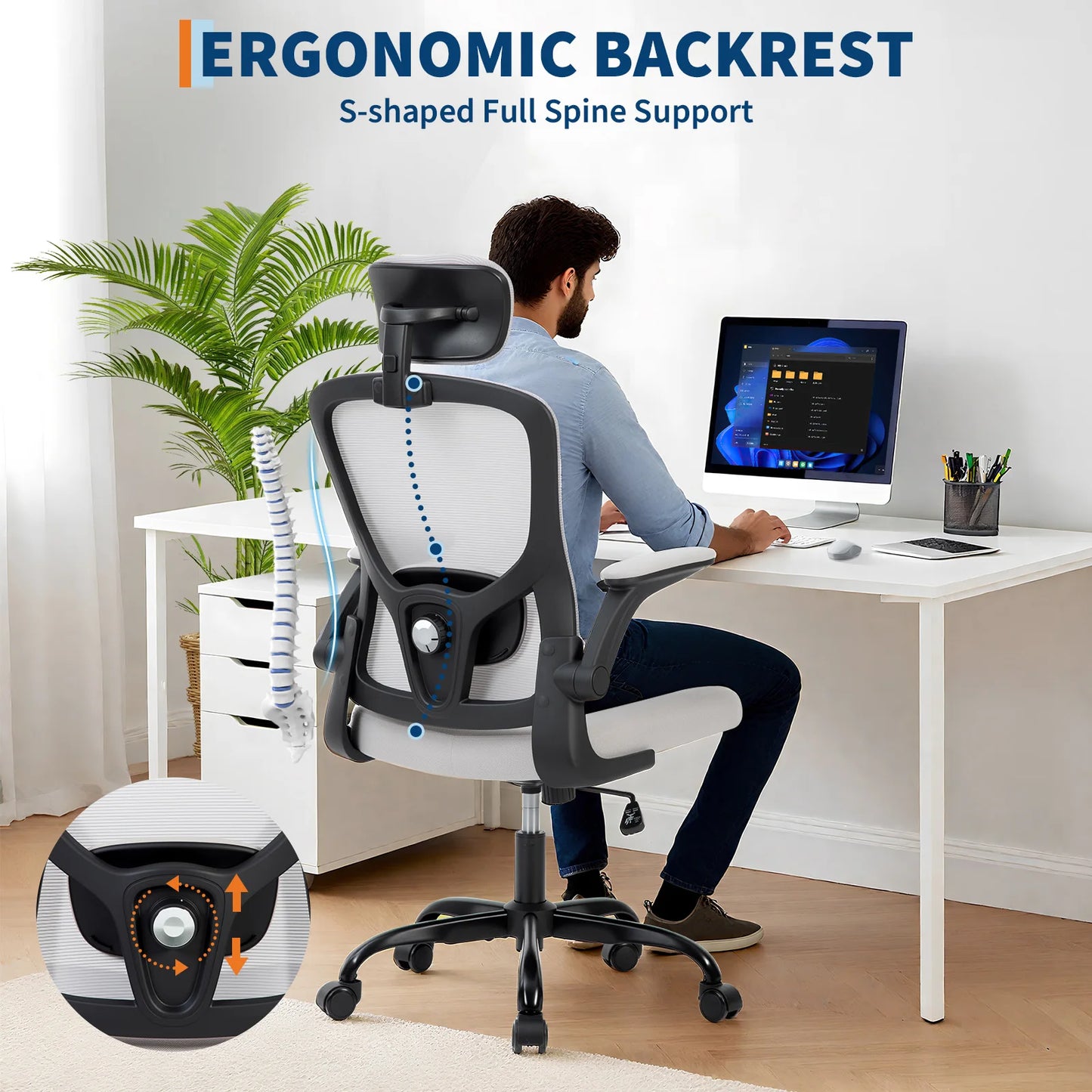 HiMISS Ergonomic High Back Mesh Office Chair With 2D Headrest