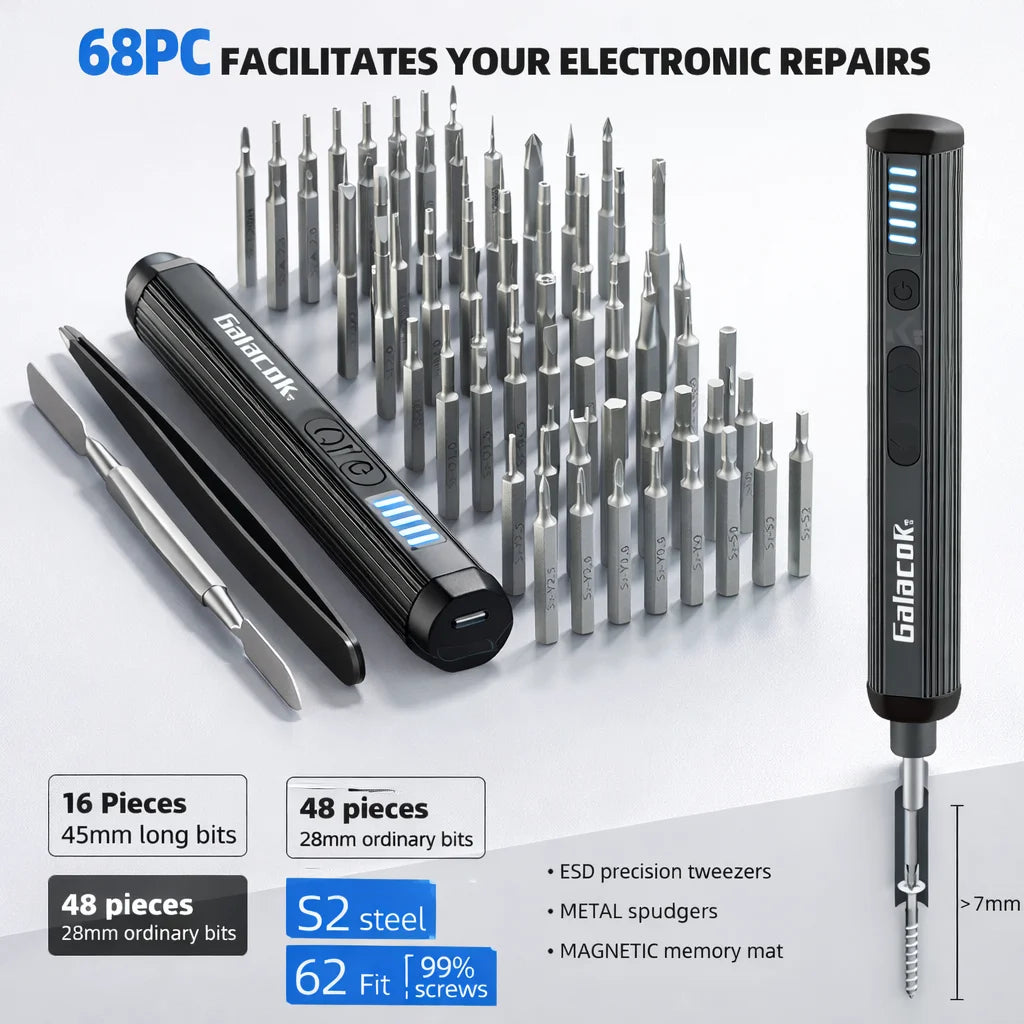 Galacok DIY Supplies 68-In-1 Mini Electric Screwdriver Set With Magnetic Bits