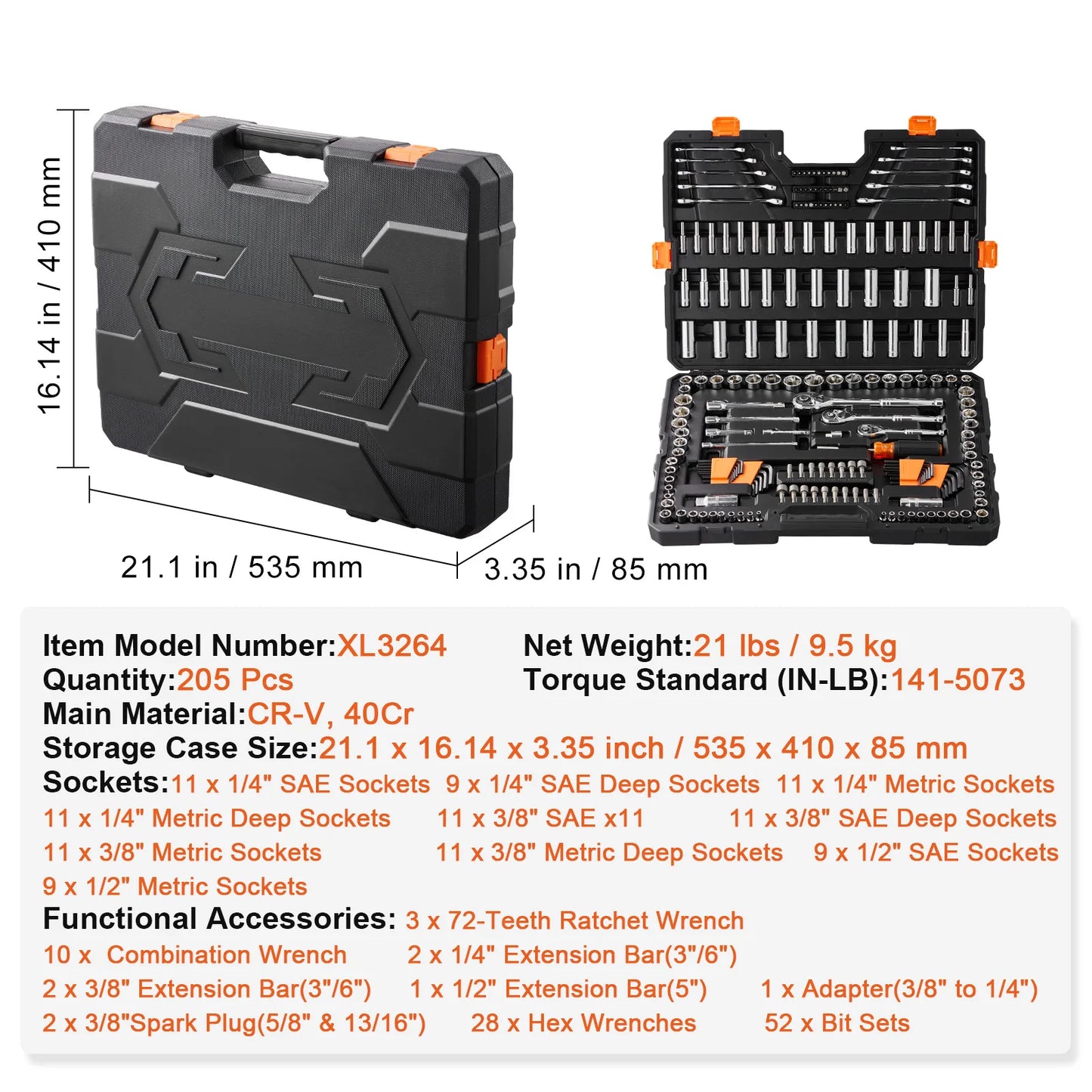 SucceBuy Mechanics Tool Set And Socket Set 450Pcs SAE Metric