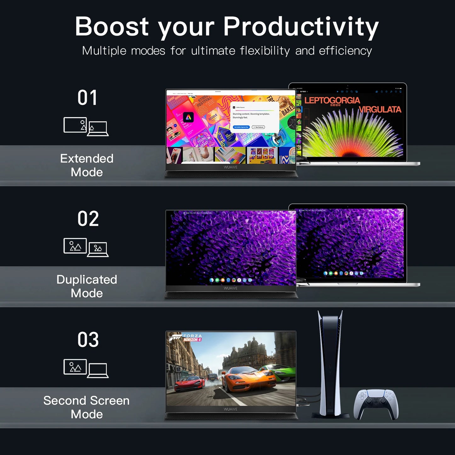WUAWEB Portable Laptop Monitor HDR USB C HDMI Display