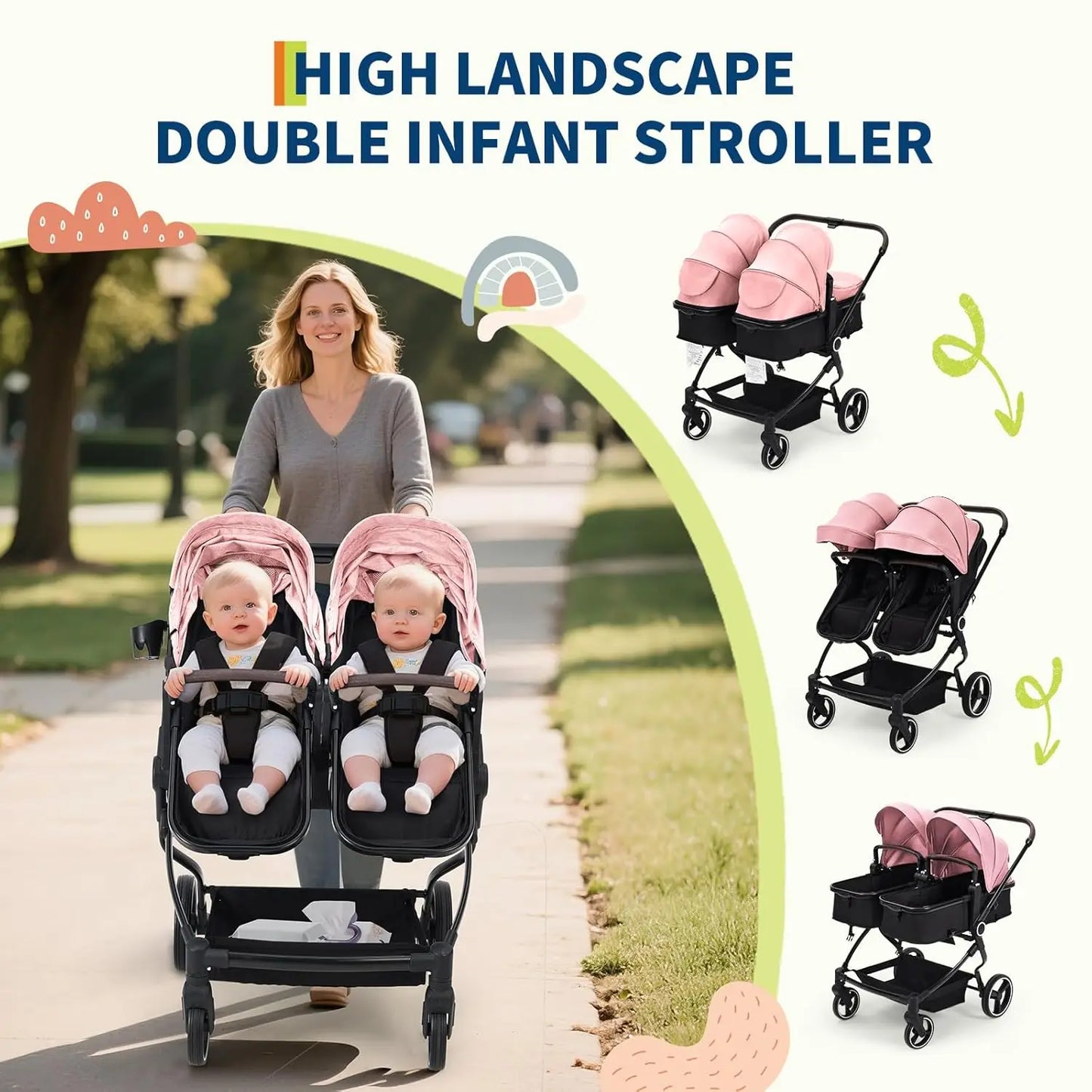 HiMISS Side By Side Twin Stroller Lightweight Foldable Travel