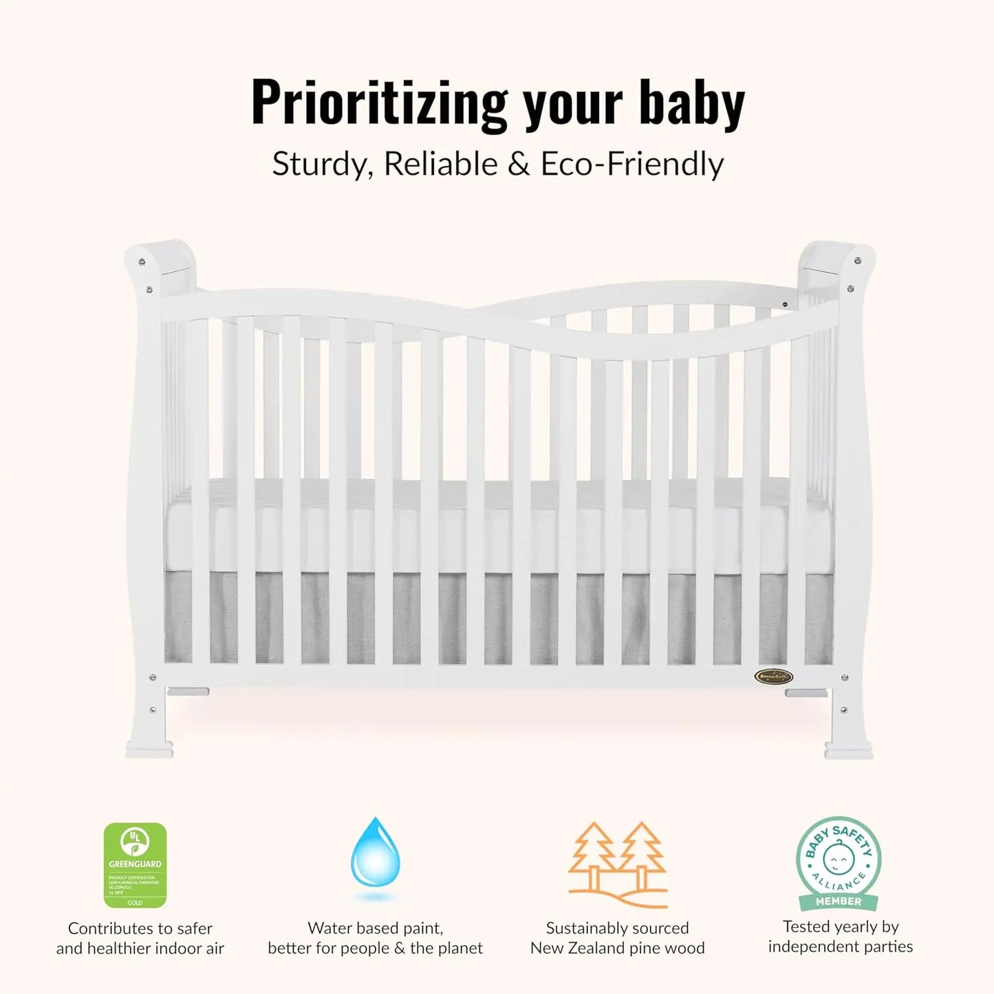 Greenguard Gold Certified 7-in-1 Convertible Baby Crib Sustainable Pinewood