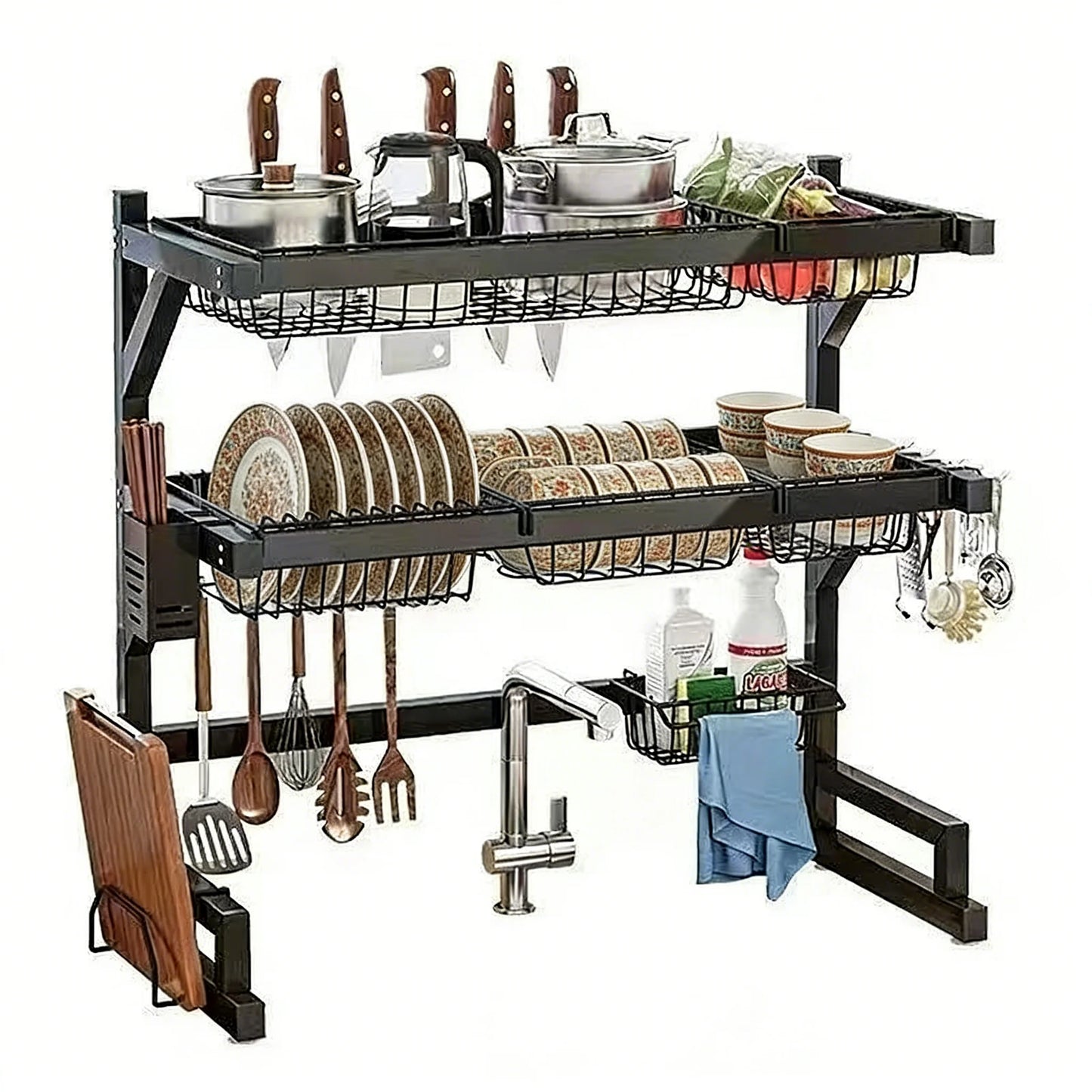 Space Saving Over Sink Dish Drying Rack With Adjustable Shelves