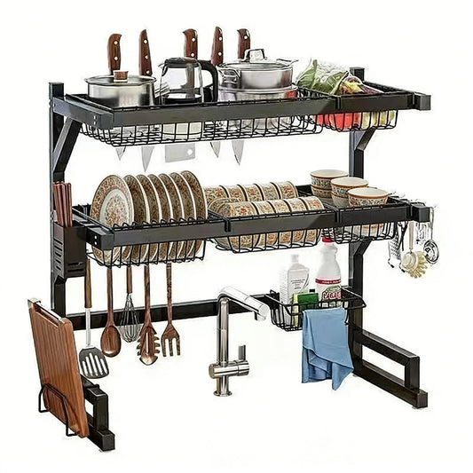 Space Saving Over Sink Dish Drying Rack With Adjustable Shelves