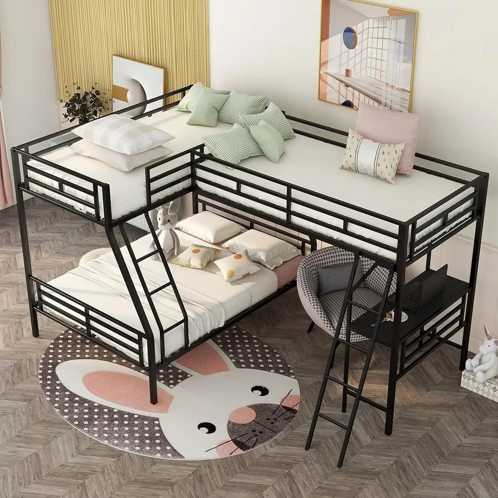 Triple Bunk Bed With DeskHub Twin Over Full For Kids