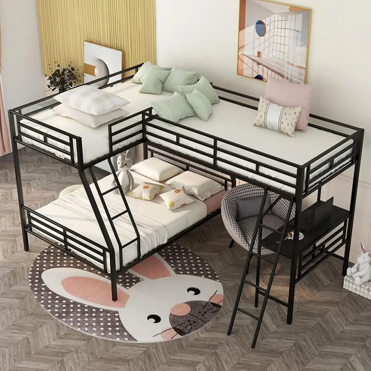 Triple Bunk Bed With DeskHub Twin Over Full For Kids