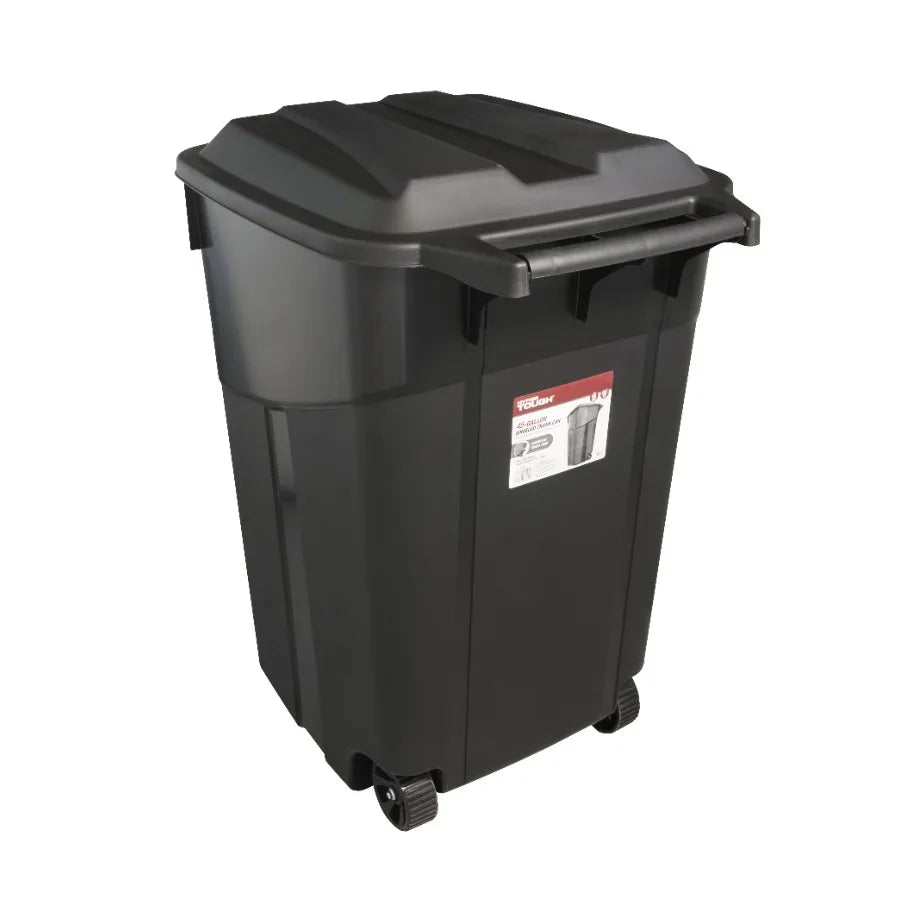 Wheeled Heavy Duty Plastic Garbage Can With Attached Lid
