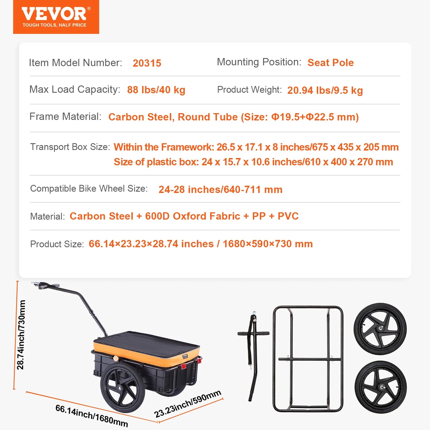SucceBuy Foldable Bike Cargo Trailer with Reflectors for Bicycle Wagon