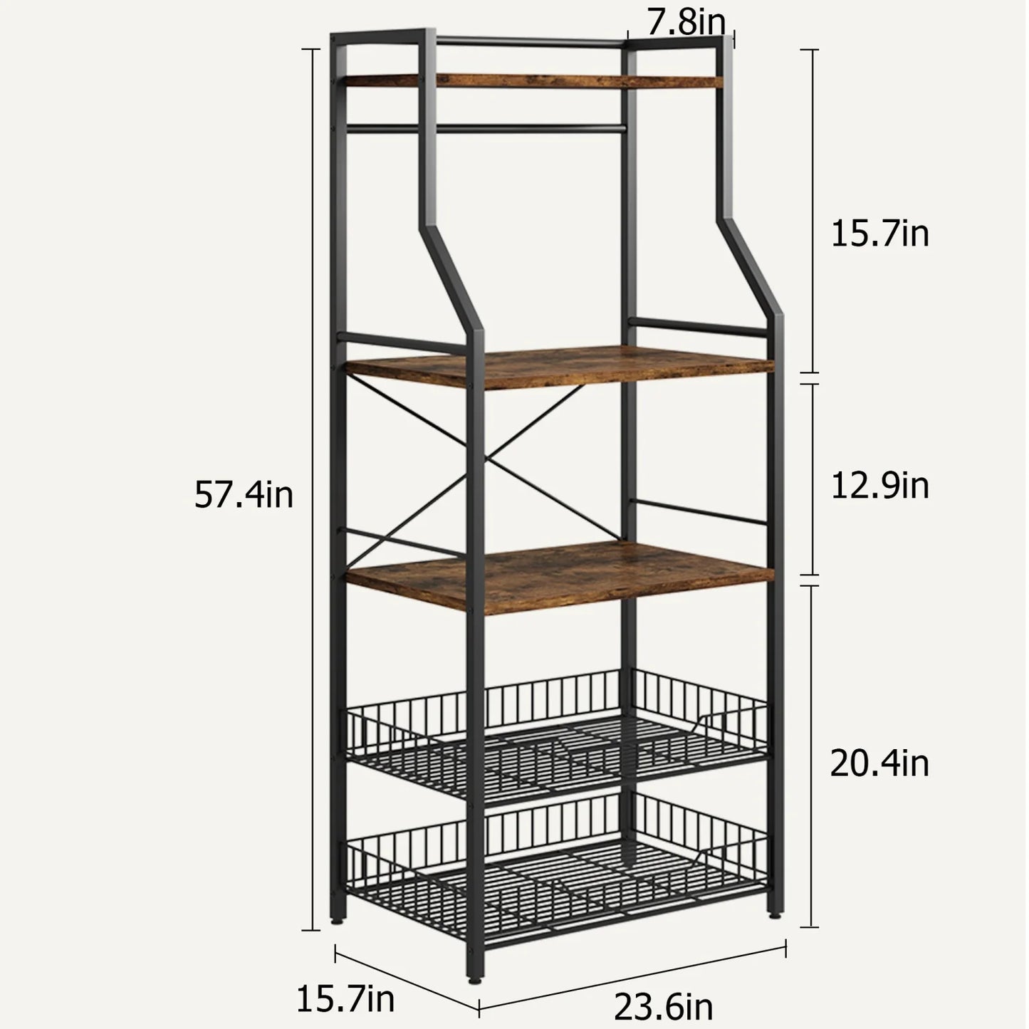 HiMISS Kitchen Bakers Rack Microwave Oven Stand With Wire Baskets