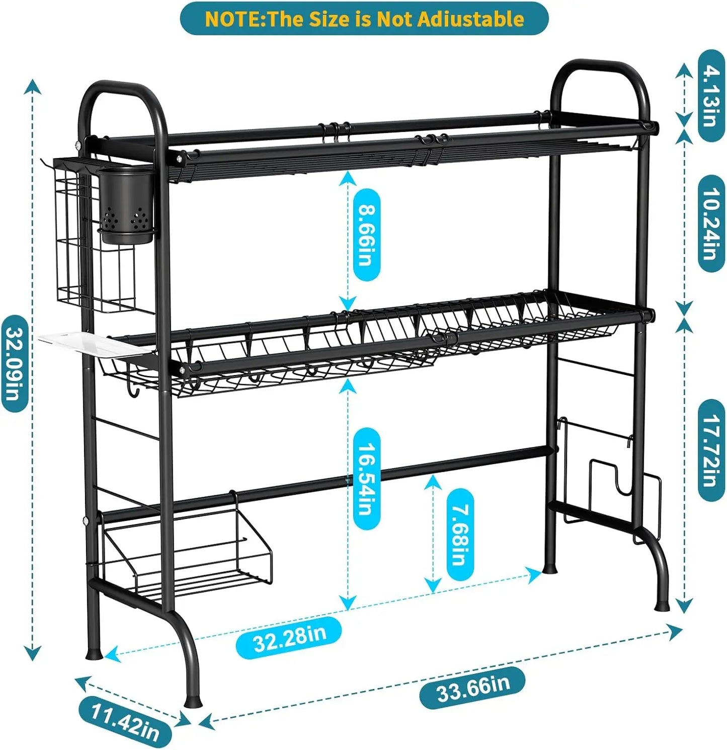 Stainless Steel Over Sink Dish Rack With Utensil Holder