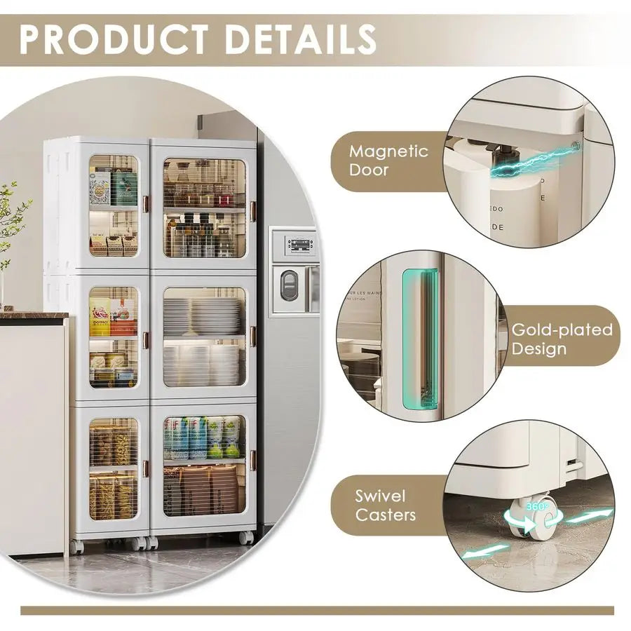 Four-Tier Tall Narrow Storage Cabinet With Wheels And Adjustable Shelves