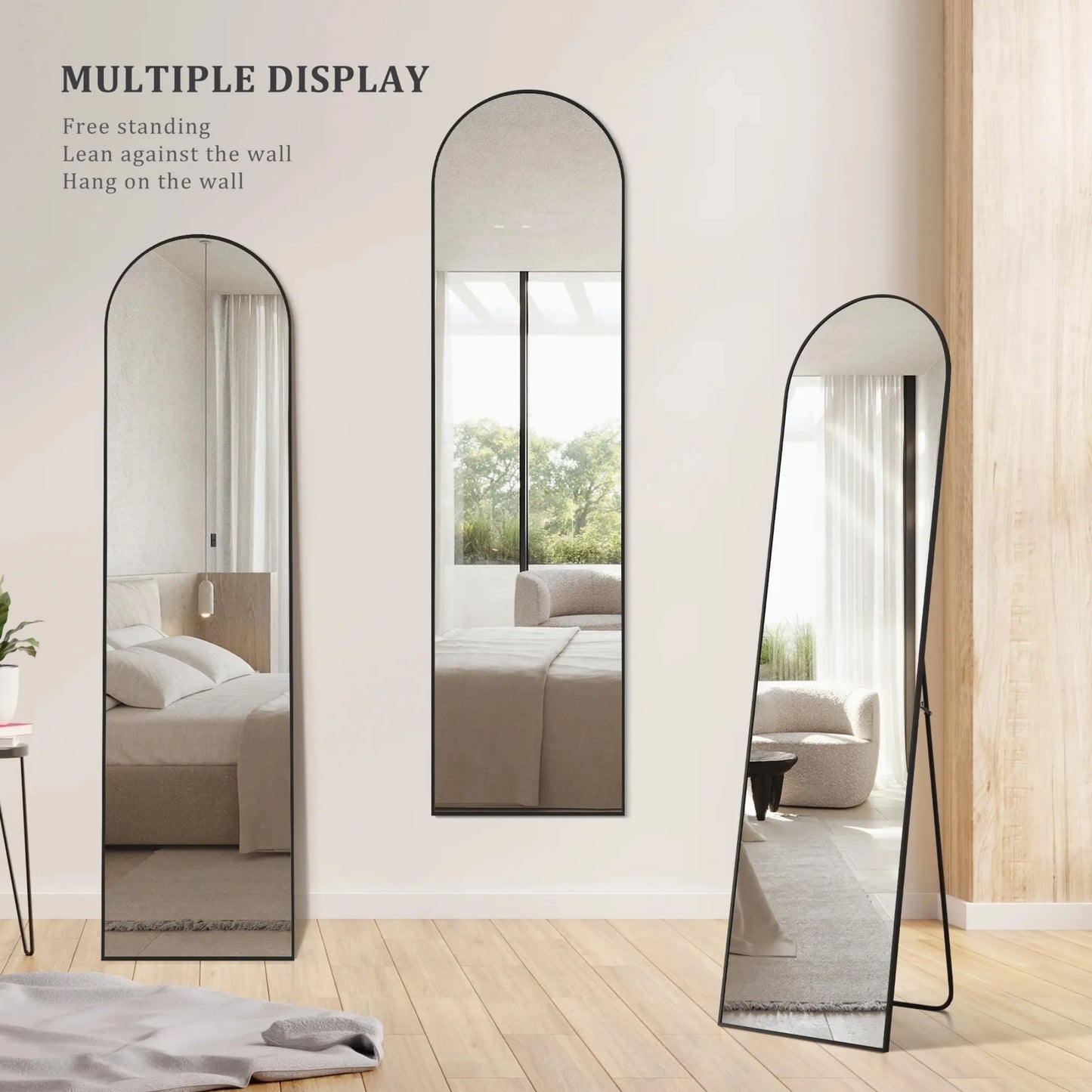 Arched Full-Length Mirror With Aluminum Frame For Standing Bedroom Use