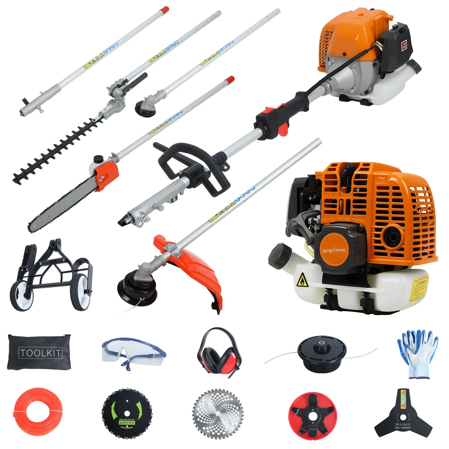Gas Powered 8-In-1 Yard Tool Kit 52cc Hedge Trimmer Chainsaw