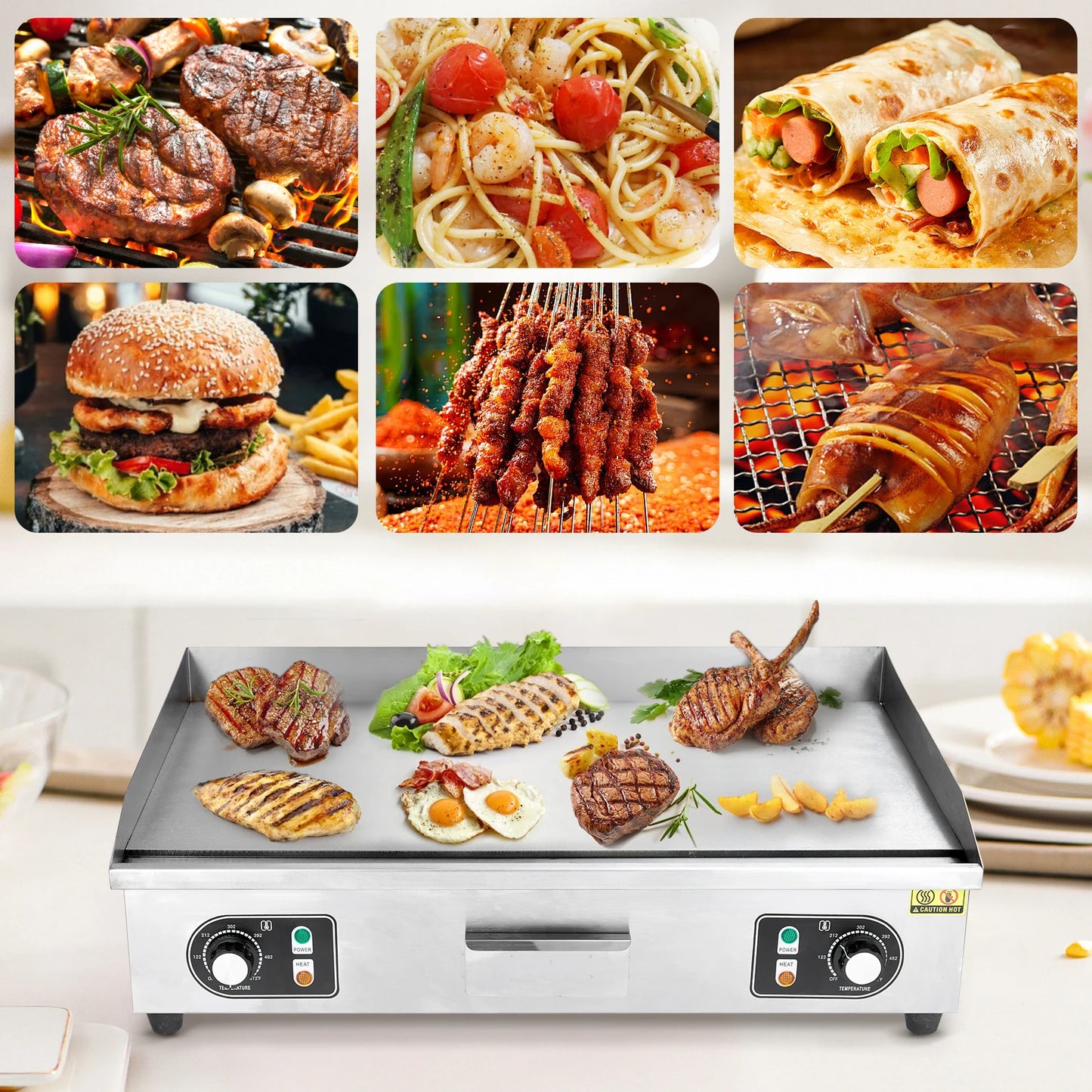 Adoolla 1500W Commercial Electric Grill Non-Stick Teppanyaki Countertop