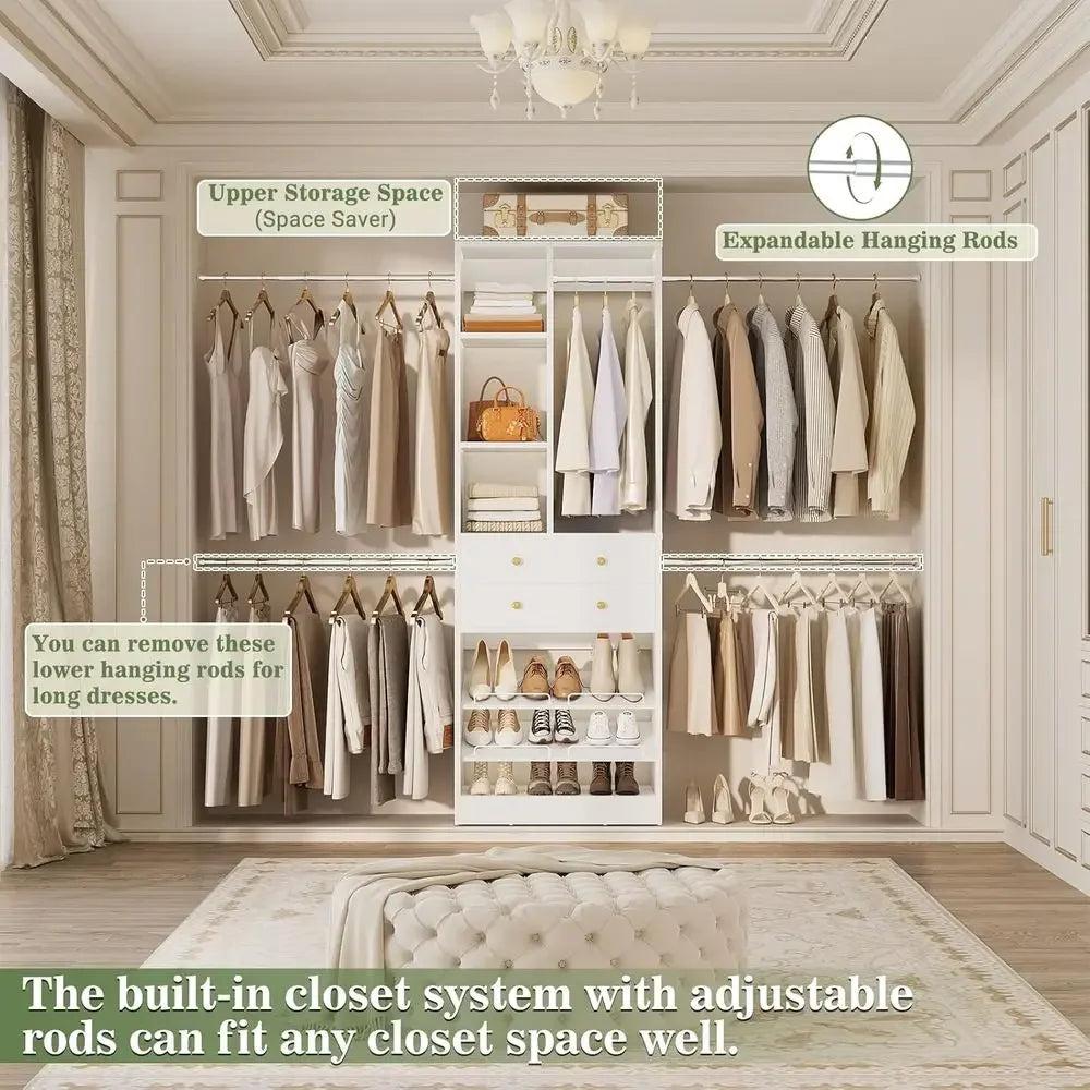 Adjustable Walk-In Closet Organizer With Shelves And Rods
