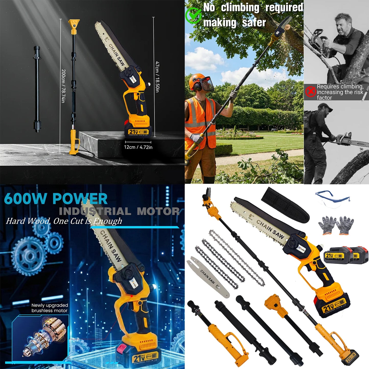 2-In-1 Electric Pole Saws With Extension Pole For Wood Cutting