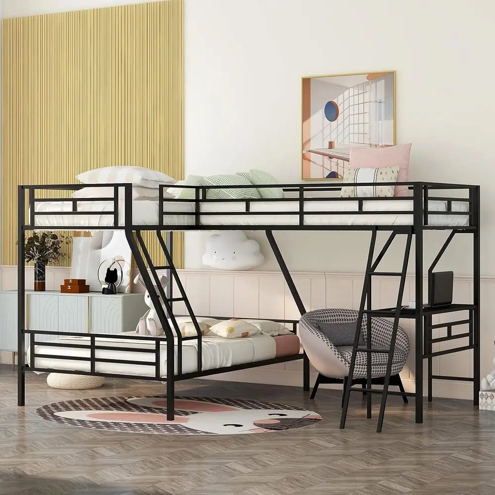 Triple Bunk Bed With DeskHub Twin Over Full For Kids