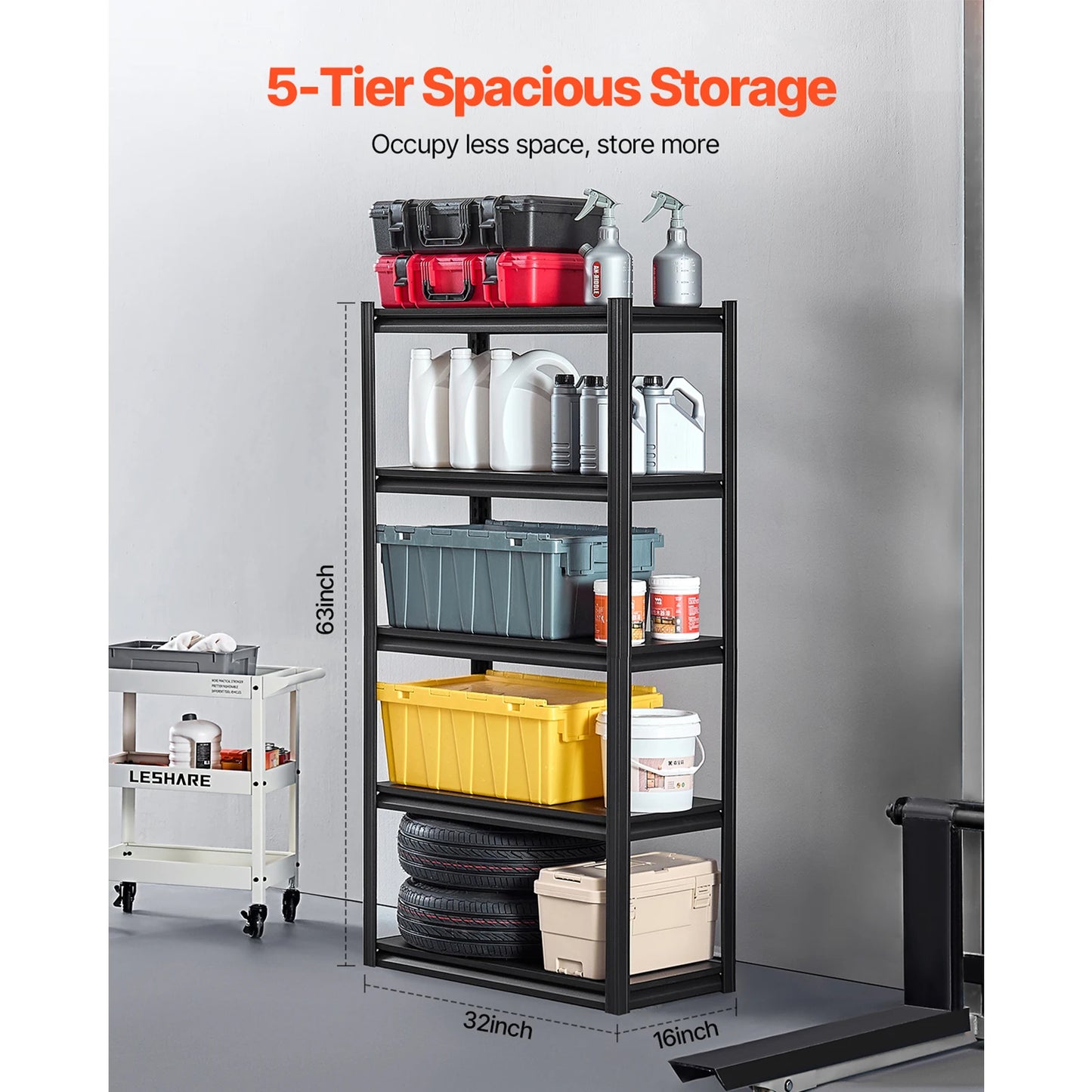 VEVOR 5-Tier Garage Storage Shelves Heavy Duty Metal Rack
