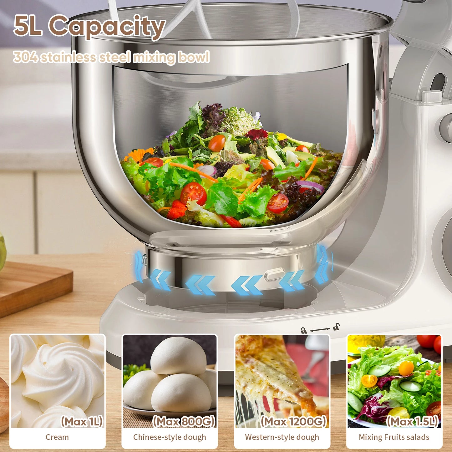 Biolomix 1200W Stand Mixer With 11 Speeds And OLED Display