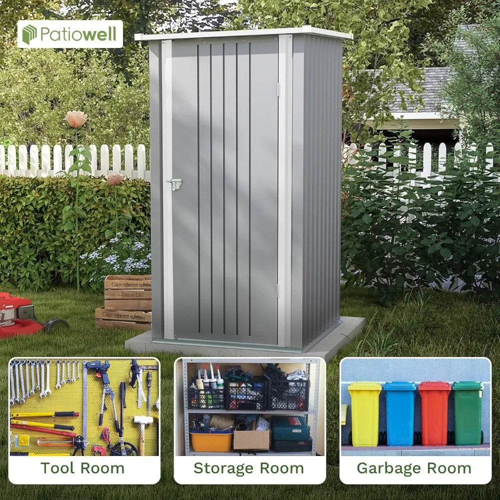 Outdoor Storage Shed With Sloping Roof And Lockable Door