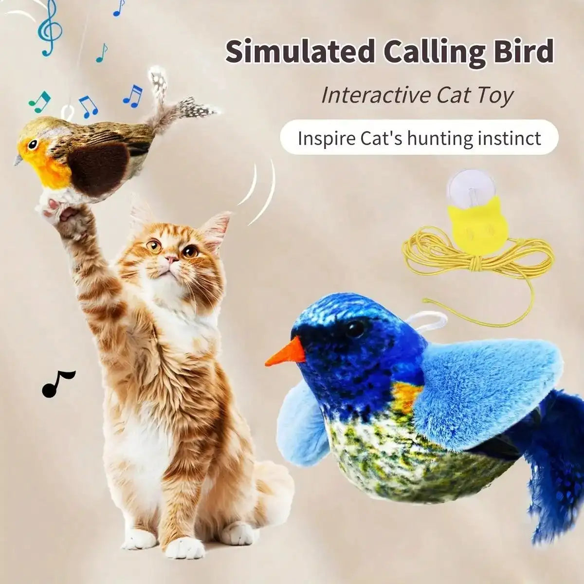Interactive Cat Toy With Realistic Bird Sounds Battery Free Hanging Soft Plush