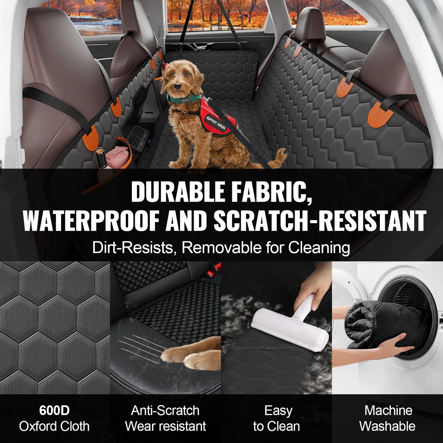 Dog Car Seat Cover Hammock Back Seat Extender With Mesh Window Pocket 350 Lbs