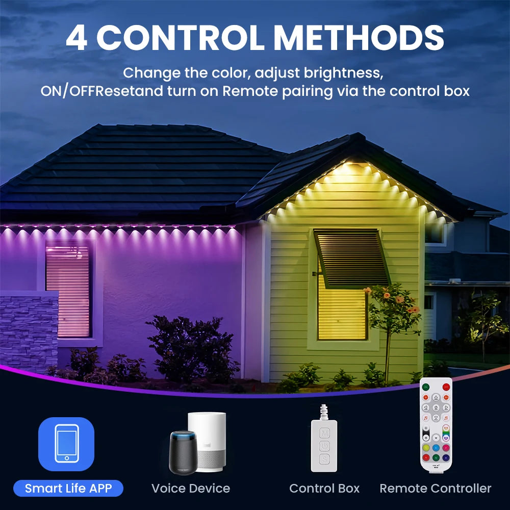 Aiopp Smart RGBIC Outdoor Lights Eaves Lighting With 72 Scene Modes