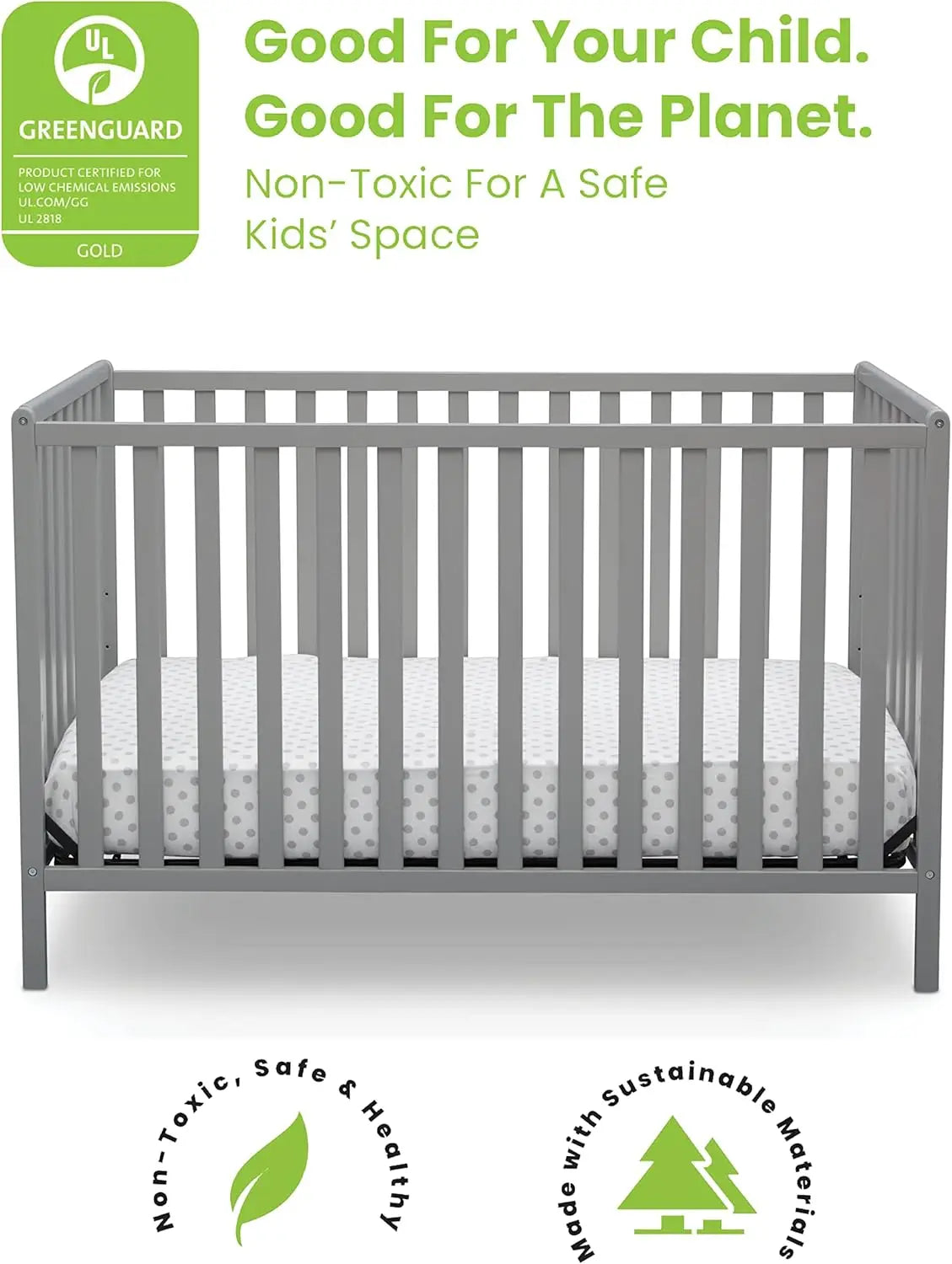 4-In-1 Convertible Crib Greenguard Gold Certified Toddler Bed Conversion