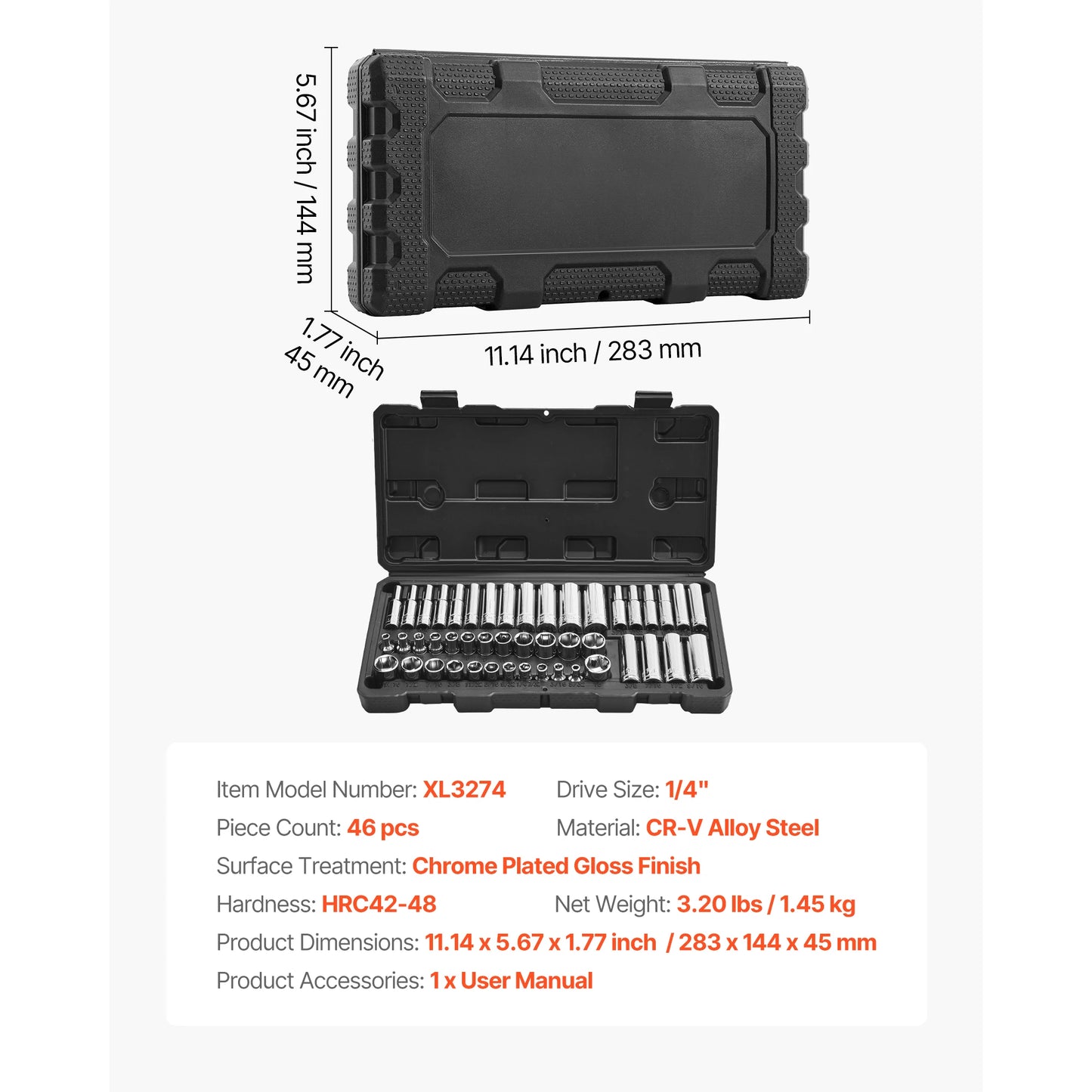 SucceBuy Socket Set 86 Piece 3/8 1/4 1/2 Inch Drive